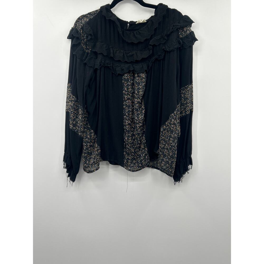 POL Women’s Black Long Sleeve Top Size L Boho Victorian Poet Grunge